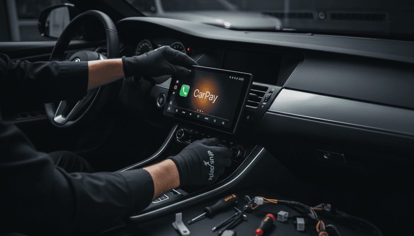 Professional car audio head unit installation by SonnySolutions technician