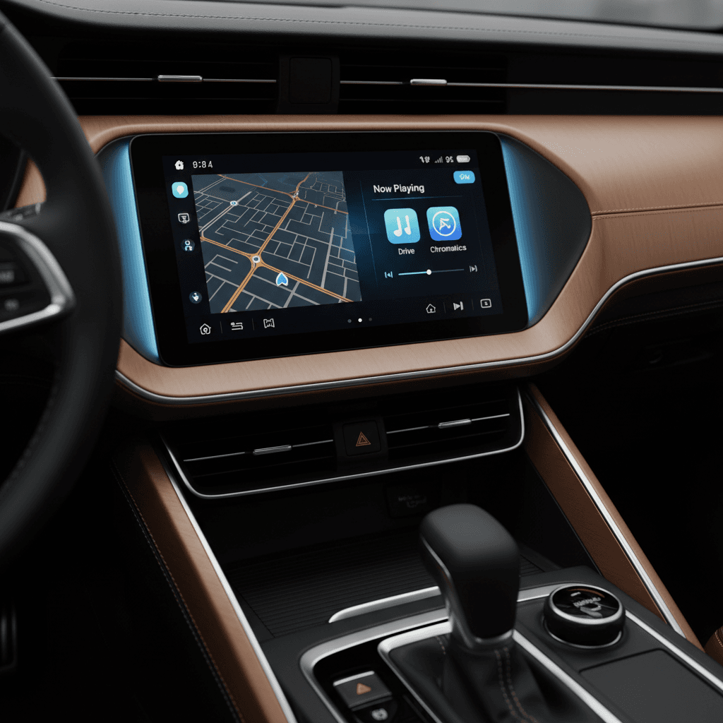 Apple CarPlay head unit installation in car dashboard